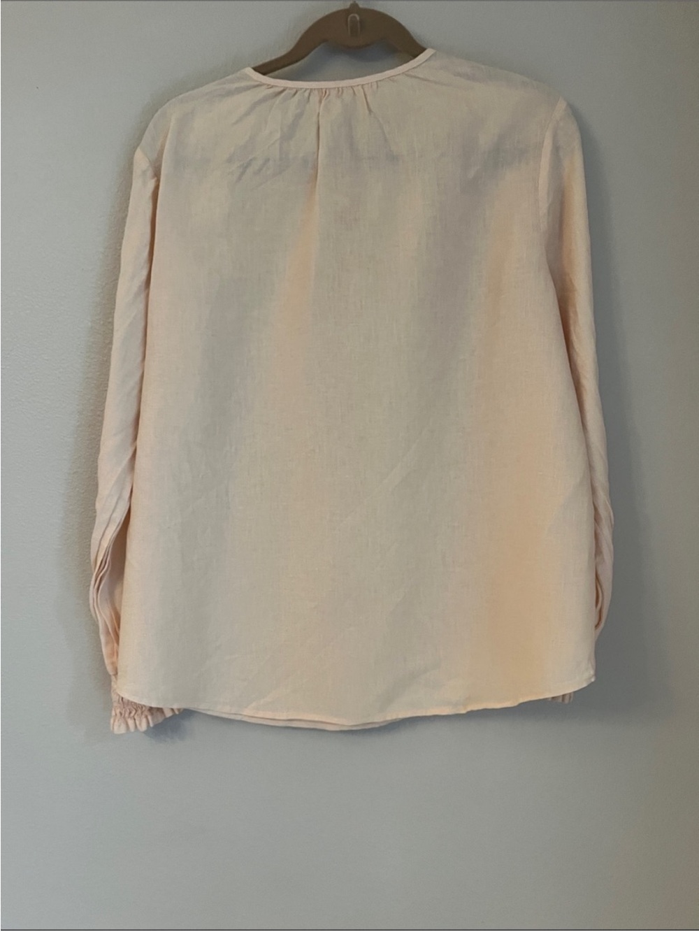 NWOT Anthropologie 100% Linen Pale Blush Drawstring V-Neck Blouse - Picture 9 of 9